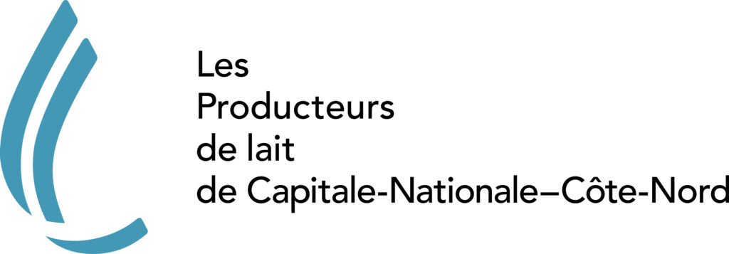Logo for Les Producteurs de lait de Capital-Nationale—Côte-Nord with teal abstract marks on the left.